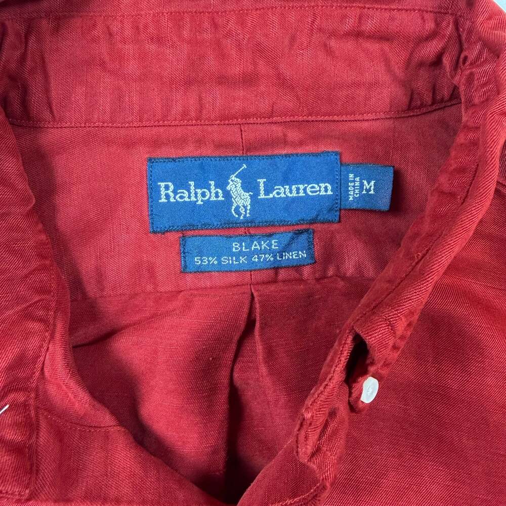 Ralph Lauren Blake Button-Down Shirt Red Silk Linen Blend - Picture 3 of 8